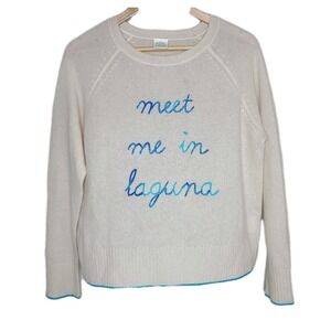 Golden Sun Meet Me In Laguna 100% Cashmere Embroidered Crew Sweater XS/S Vacay